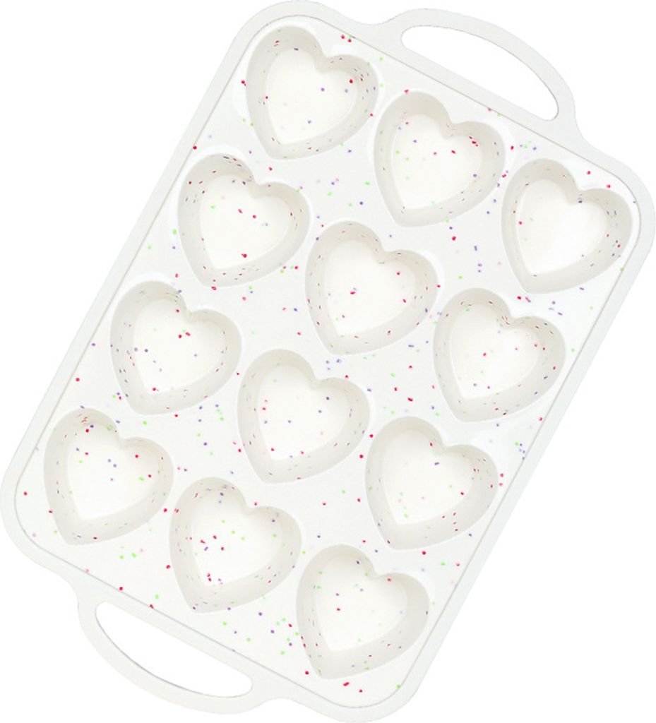 Herzförmige Muffinform aus Silikon mit metallverstärktem Rahmen, 12 Mulden, Herz-Backform zum Backen von herzförmigen Muffins, Form für Cupcake...