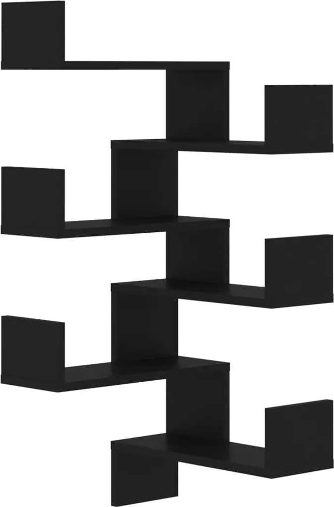 Lot de 2 étagères murales d'angle noires en bois aggloméré 40x40x50 cm