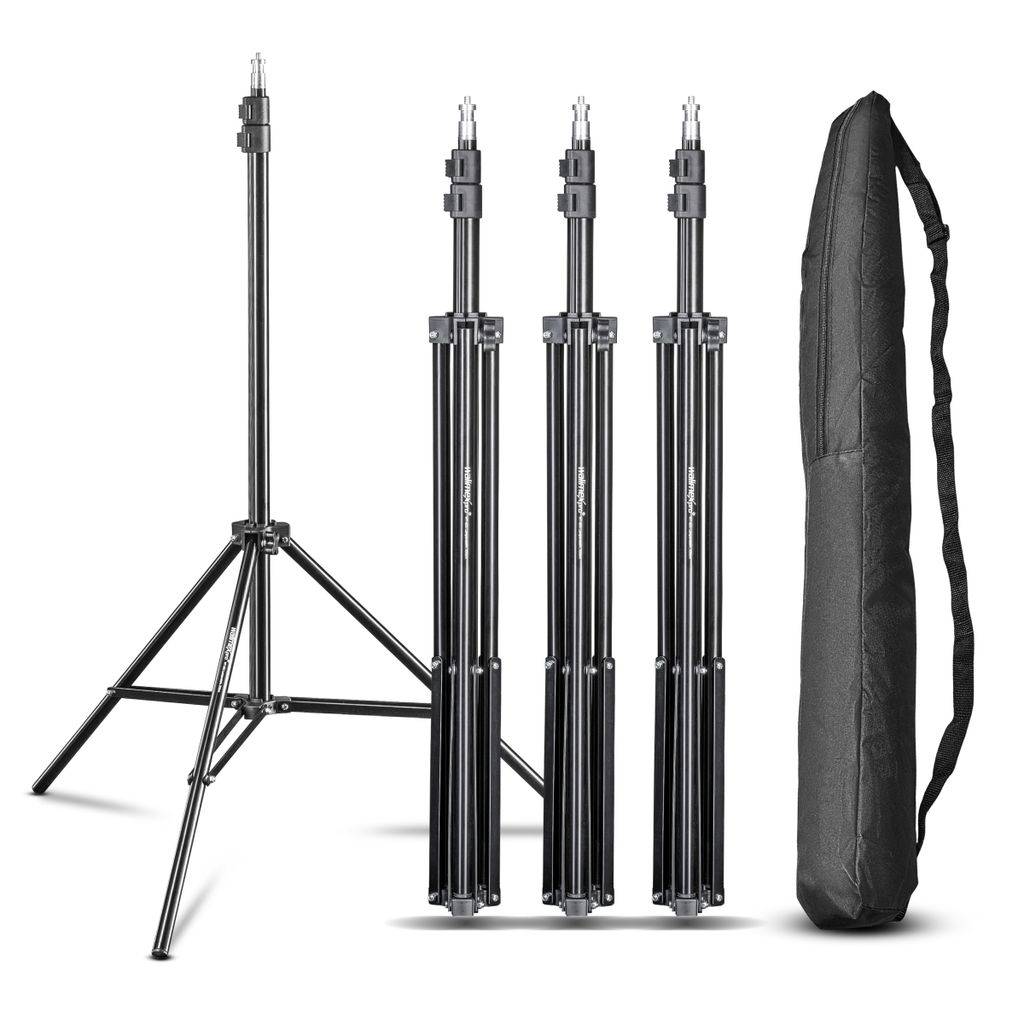Walimex pro WT-803 Lampenstativ 4er-Set höhenverstellbar bis 208 cm, Lichtstativ aus Aluminium mit Tasche + Adapter, Studiostativ max. Traglast 3,...