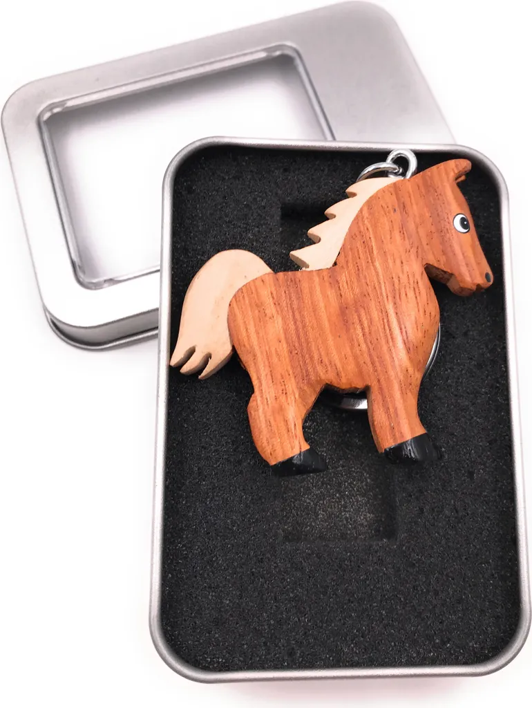 Portachiavi Design Cavallo - Legno Scuro Minimalista + Gift Box