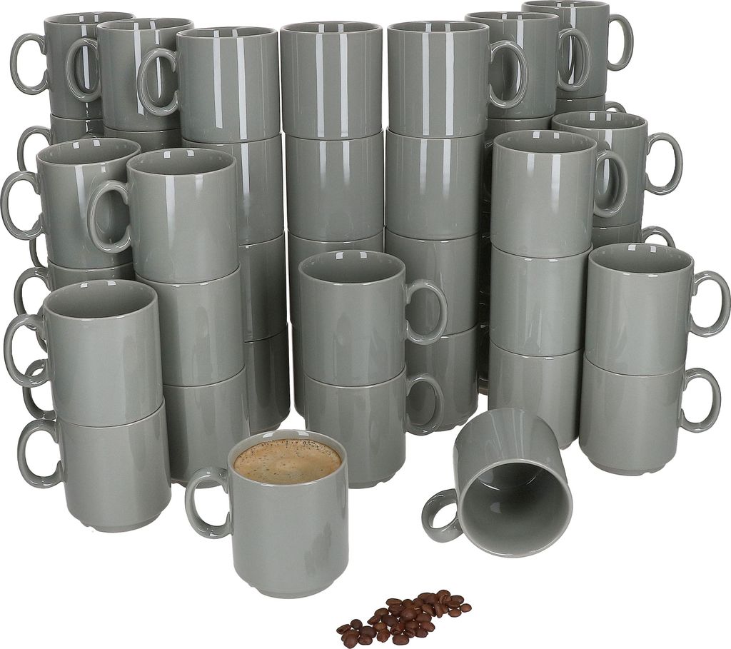 48er Set Event Kaffeebecher 250ml grau Porzellan-Tassen stapelbar