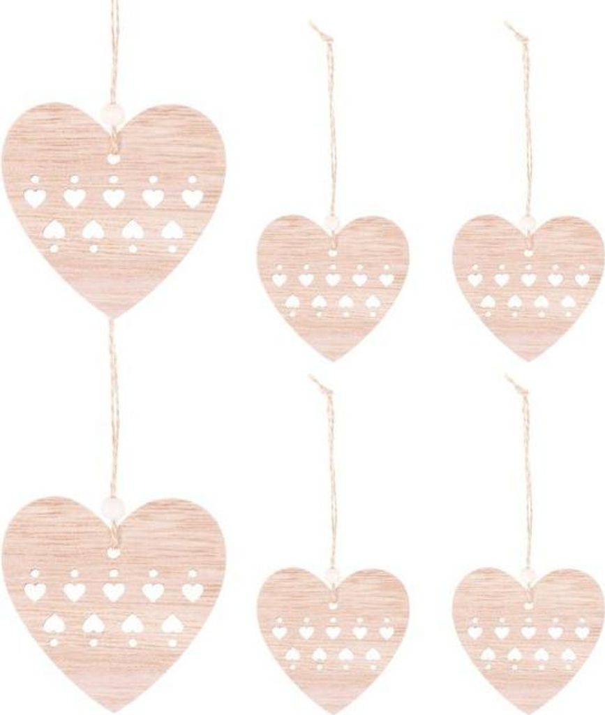 SPRINGOS Christbaumschmuck-Set aus Holz, 6 STK., Holzanhänger, Ornament, Anhänger, Weihnachten Christbaumanhänger, DIY (Herzen)