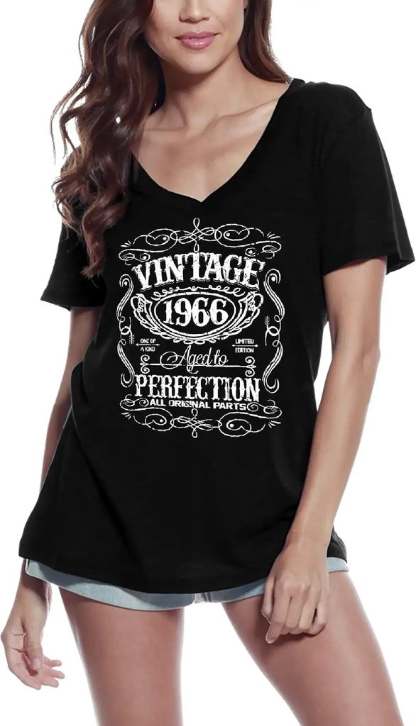 Damen Grafik T-Shirt V-Ausschnitt 1966 Geschenk 54. Geburtstag Jahrestag 54 Jahre Jubiläum 54 Jährige Frau Jahrgang 1970 Kurzarm Lustige Druck