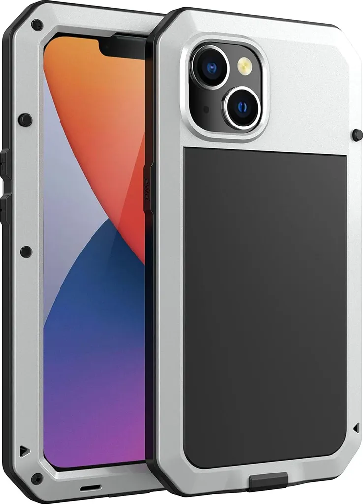 Coque iPhone 14 Pro Max Robuste Anti-Choc Métal Argent avec Fixation Vis