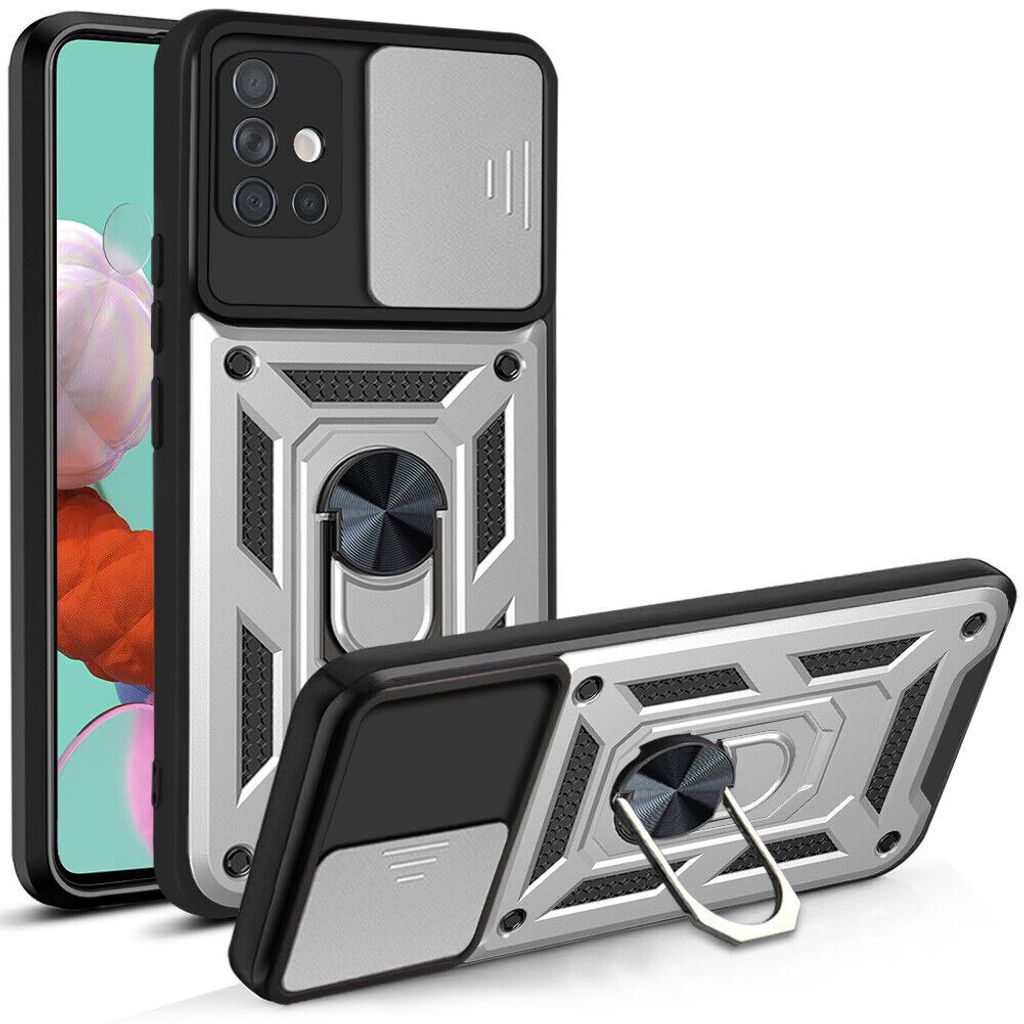 Outdoor Panzer Hülle für Samsung Galaxy A51 mit Kameraschutz Ringhalter Silber