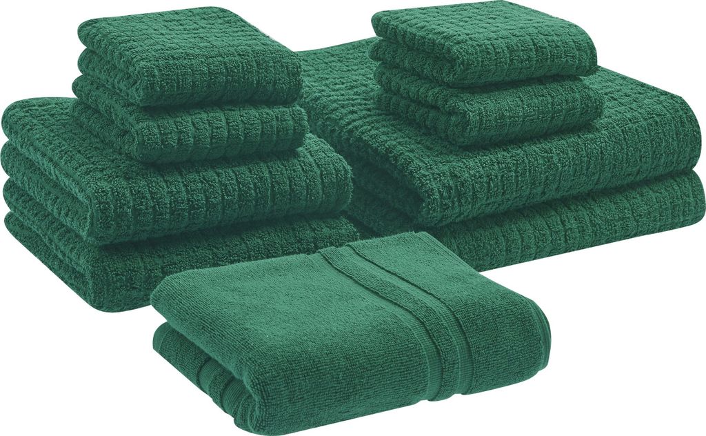 BELIANI Badehandtuch Set mit Badematte 9-teilig Grün Baumwolle Frottee Handtücher in verschiedenen Größen Badteppich Bad Ausstattung Accessories