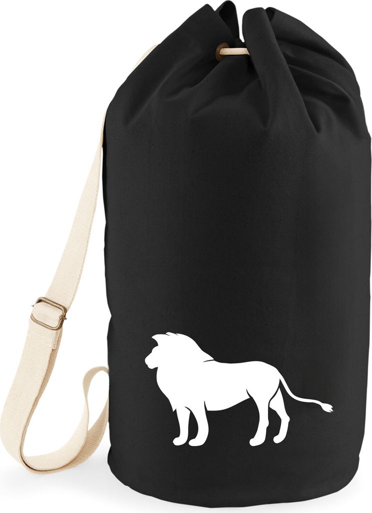 Huuraa Seesack Löwe Silhouette 20 Liter Black Baumwolle Rucksack Geschenkidee