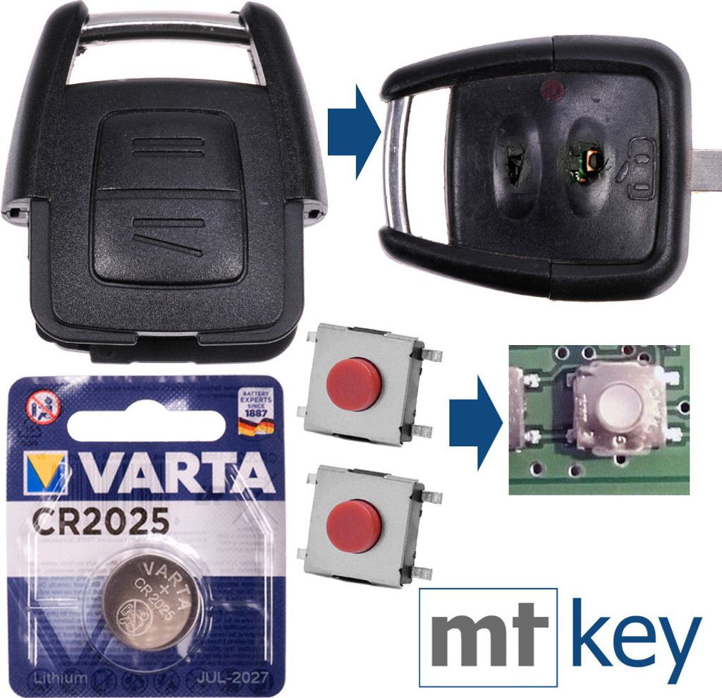 Repair Reparatur Satz Auto Schlüssel Austausch Gehäuse mit 2 Tasten + Drucktaster + Batterie kompatibel mit Opel Astra G Zafira A Omega B Vetra B...