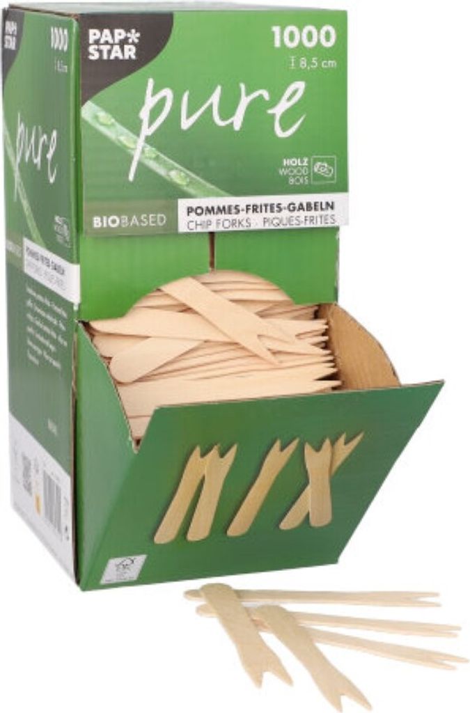 1000 Papstar Pommes-Frites-Gabeln, Holz pure 8,5 cm 84842 Produktbild 