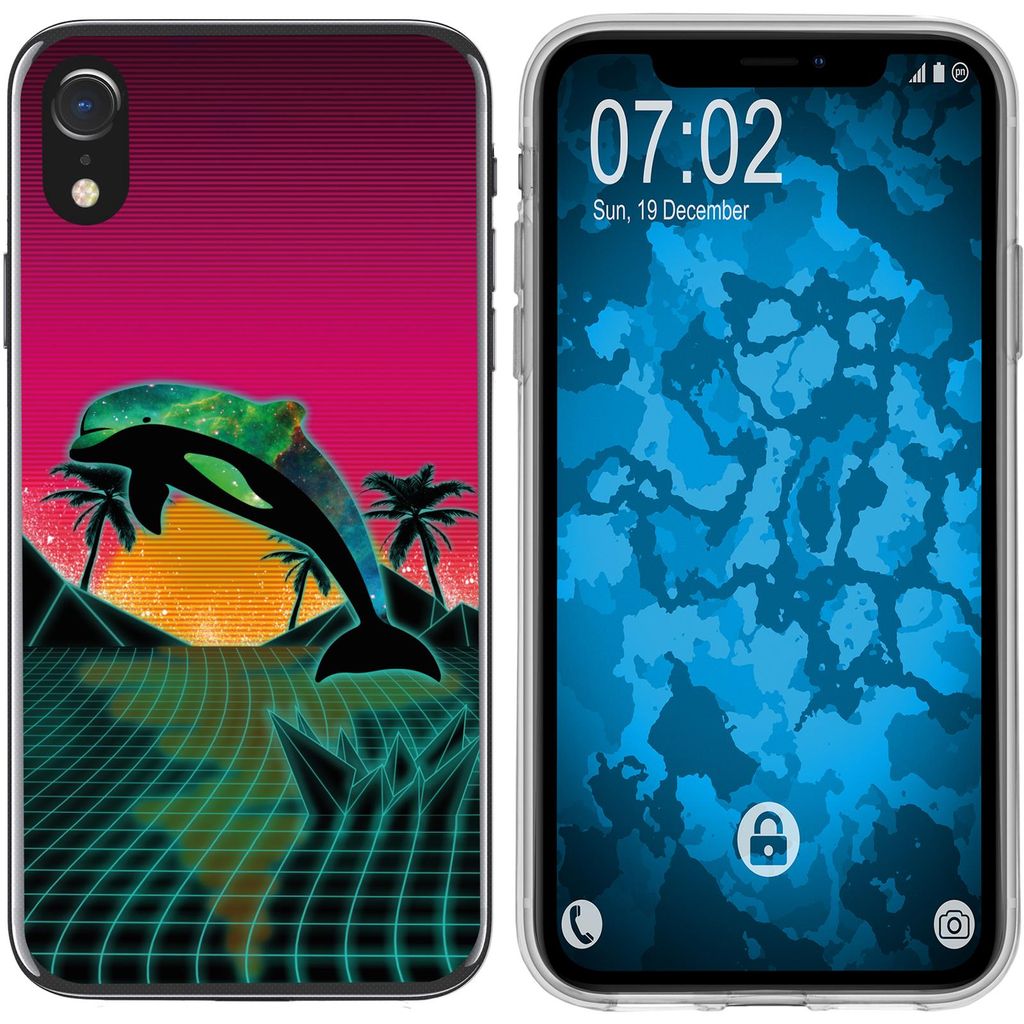 PhoneNatic Case kompatibel mit Apple iPhone Xr Silikon-Hülle Retro Wave Delphin M1