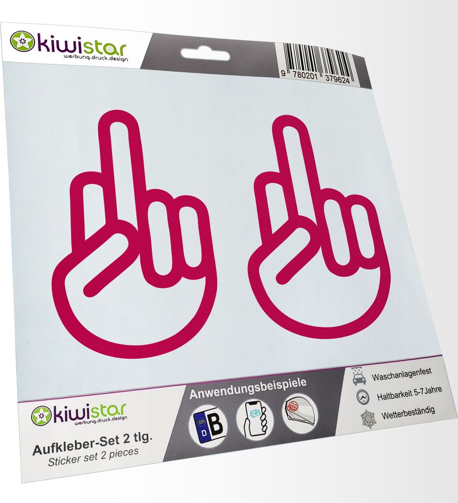 Kiwistar - 2x Kennzeichenaufkleber - pink - 21 mm - Mittelfinger - Autoaufkleber - Aufkleber für Auto, Laptop, Fahrrad, LKW, Motorrad Mehrfarbig J...