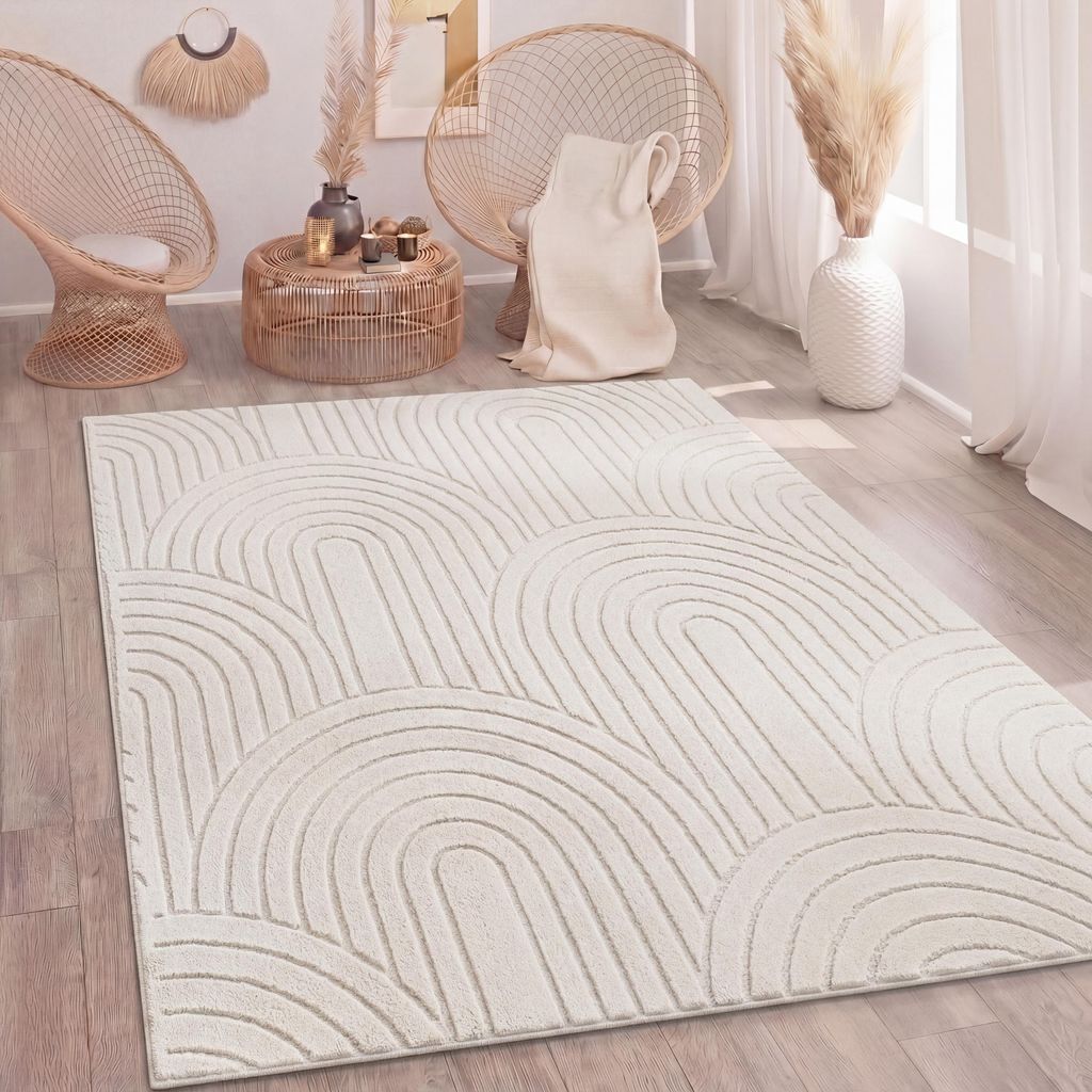 Teppich Wohnzimmer Hochflor Weich Uni Skandinavisch Boho Produktbild 