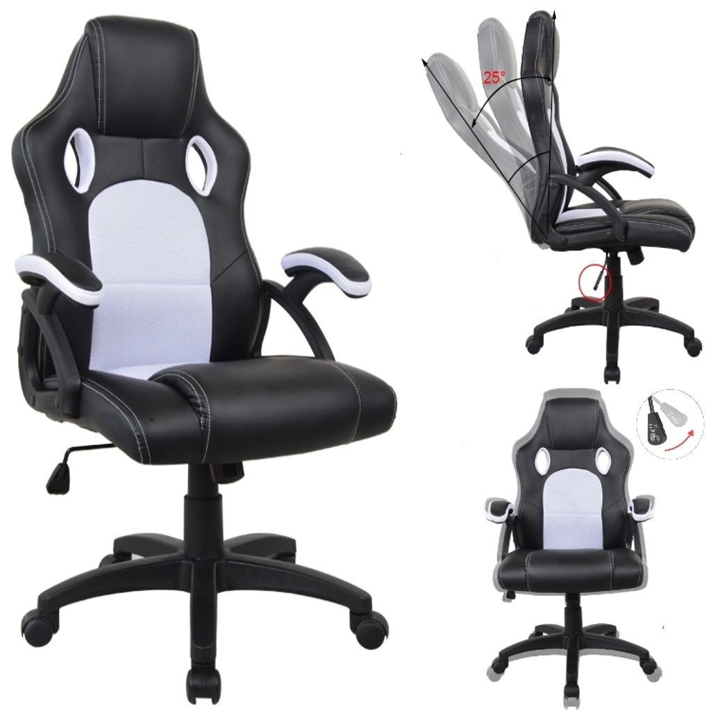 Bürostuhl Racing Gaming-Stil Premium-Design Wouter weiß schwarz