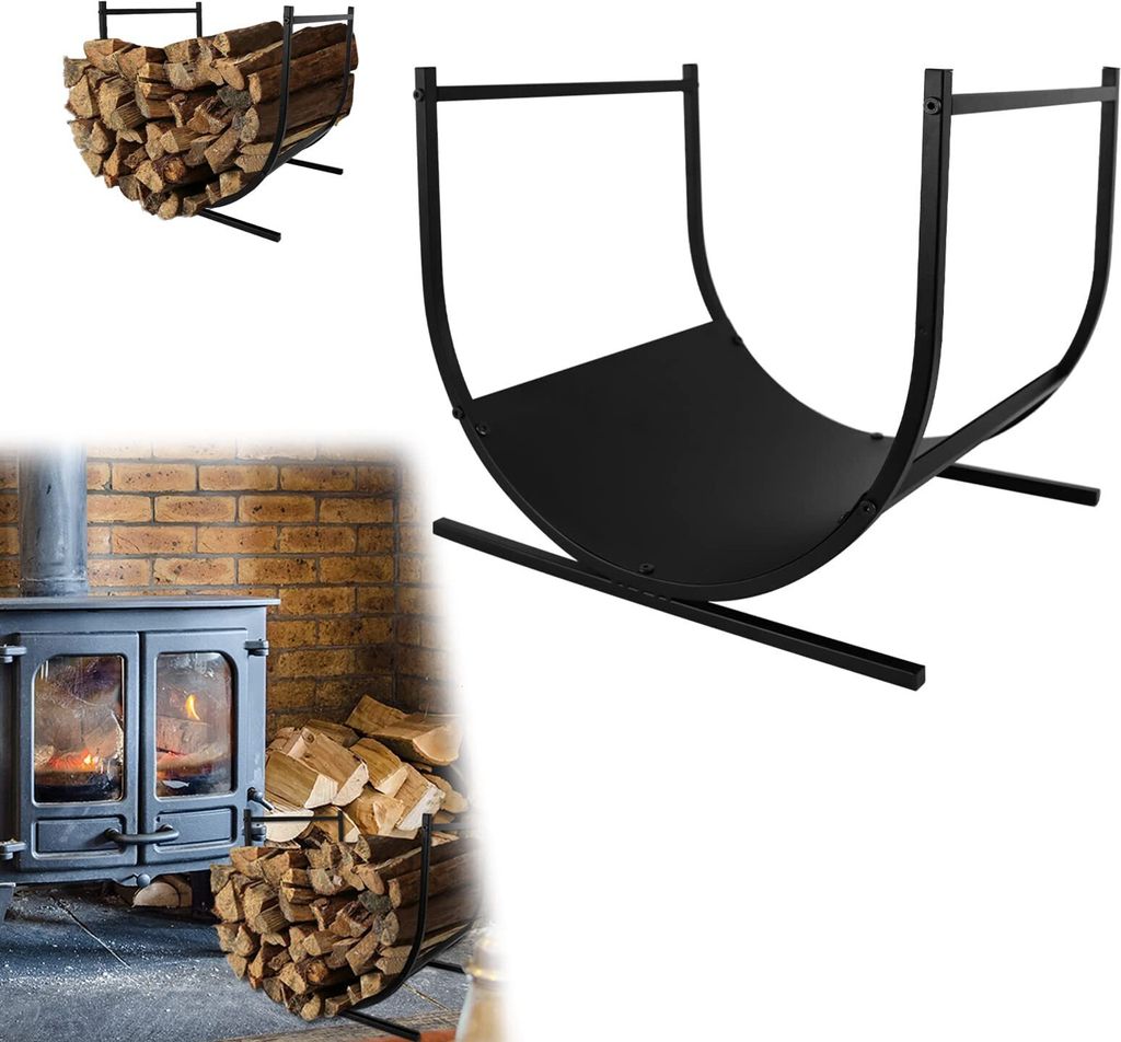 YUENFONG Kaminholzregal Innen Außen, U-Förmiges Metall Brennholzregal Holzregal Holzstapelhalter Kaminholzständer für Kaminbesteck (44,5x37,5x4...