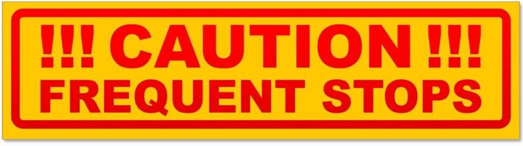 Kiwistar - Autoaufkleber - Rot - 20 x 5,3 cm - Caution Frequent Stops V2 invertiert - Hinweis Aufkleber Sticker für Auto, Kfz, Fahrrad, PKW, LKW