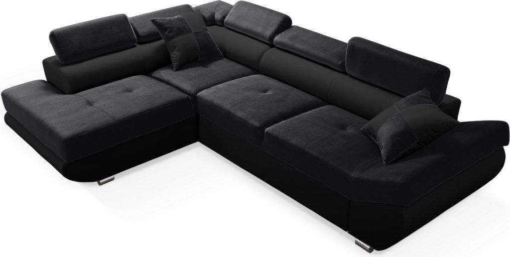 Robin Saturn Ecksofa mit Schlaffunktion Bettkasten 5 Verstellbare Kopfstützen 2 Kissen Sofa L-Form Schlafsofa Freistehende Eckcouch Schlafcouch Wo...
