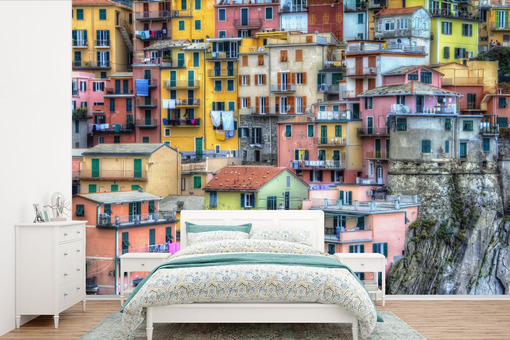 MuchoWow Fototapete für Wohnzimmer oder Schlafzimmer Wandtapete Vinyl Motivtapete Die Farben der Häuser in Cinque Terre - 330x220 cm - Fototapeten