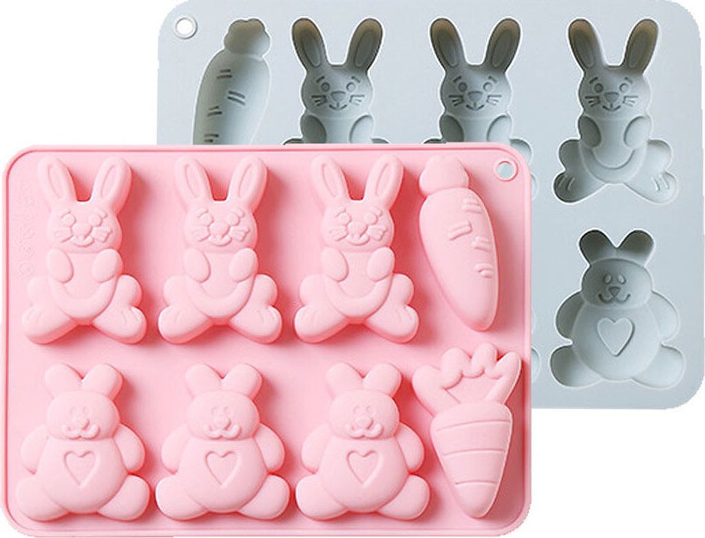 CANDeal 2er Pack Osterhasen Silikonform Kaninchen Karotte Kuchen Dekoration Dessert DIY Für Pralinen Geleepudding Backformen, Harzform Antihaft
