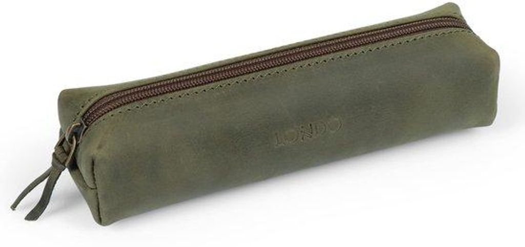 Leder Etui mit Reißverschluss - Olihggrün