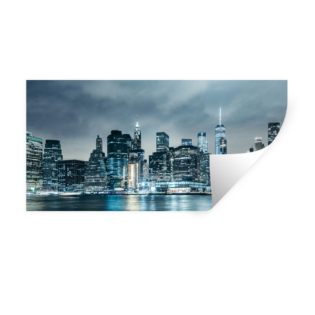 MuchoWow Wandtattoo Wandsticker Wandaufkleber New York - Skyline - Winter 160x80 cm Selbstklebend und Repositionierbar - Sticker - Dekorfolie