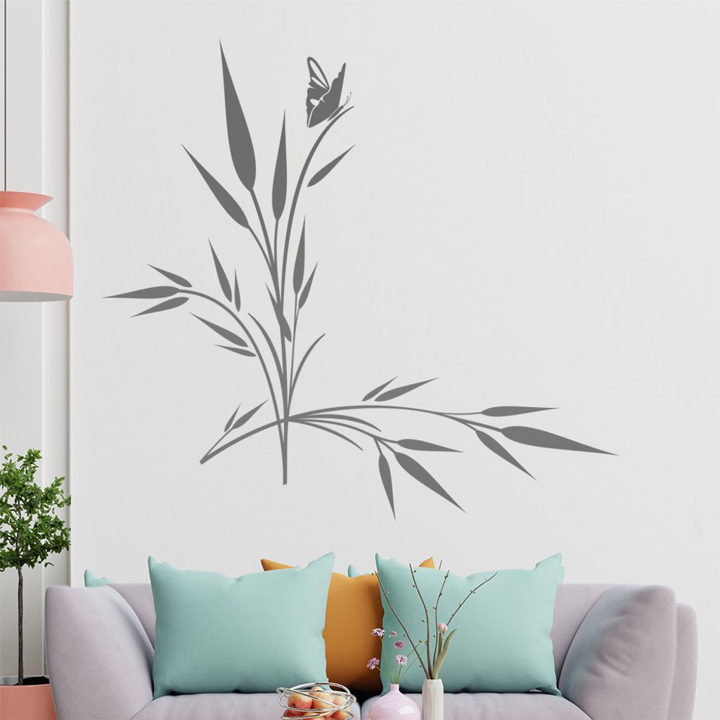 kleiner Falter auf Gras Wandtattoo in 6 Größen - Wandaufkleber Wall Sticker - Dekoration, Küche, Wohnzimmer, Schlafzimmer, Badezimmer