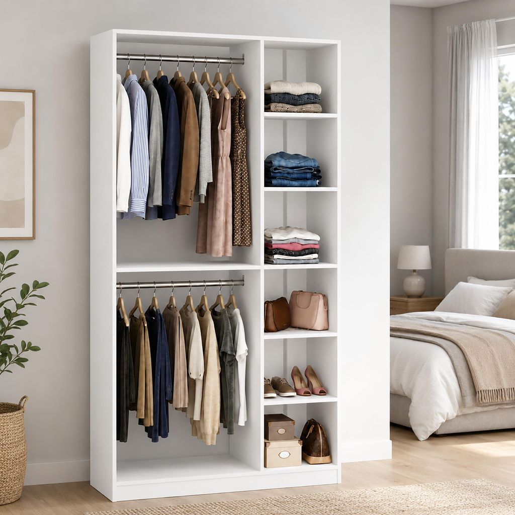 VCM VCM Palosa Kleiderschrank H. 211 x B. 110 x T. 35 cm mit Kleiderstange & Regalfächern Offene Garderobe - Palosa XL
