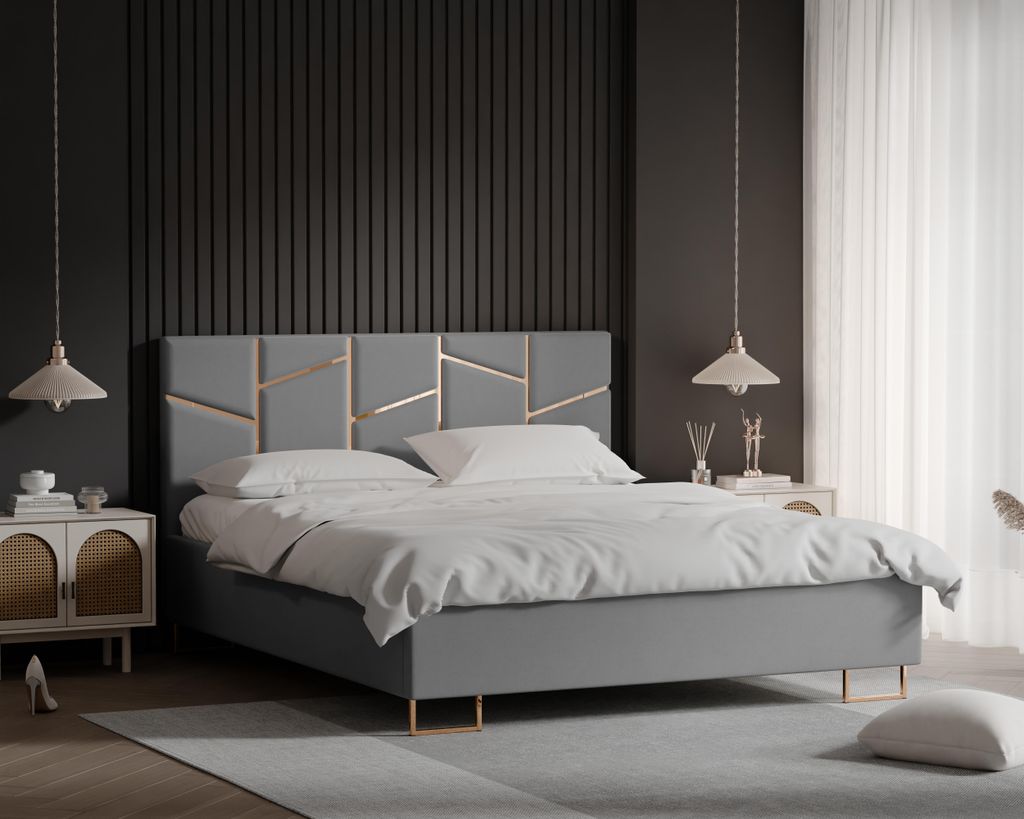 4ALLHOME Polsterbett Arctis mit Bettkasten und Lattenrost – Designerbett – Komfortbett mit Stauraum – Mettalrahmen mit Gasdruckfedern – Gep...