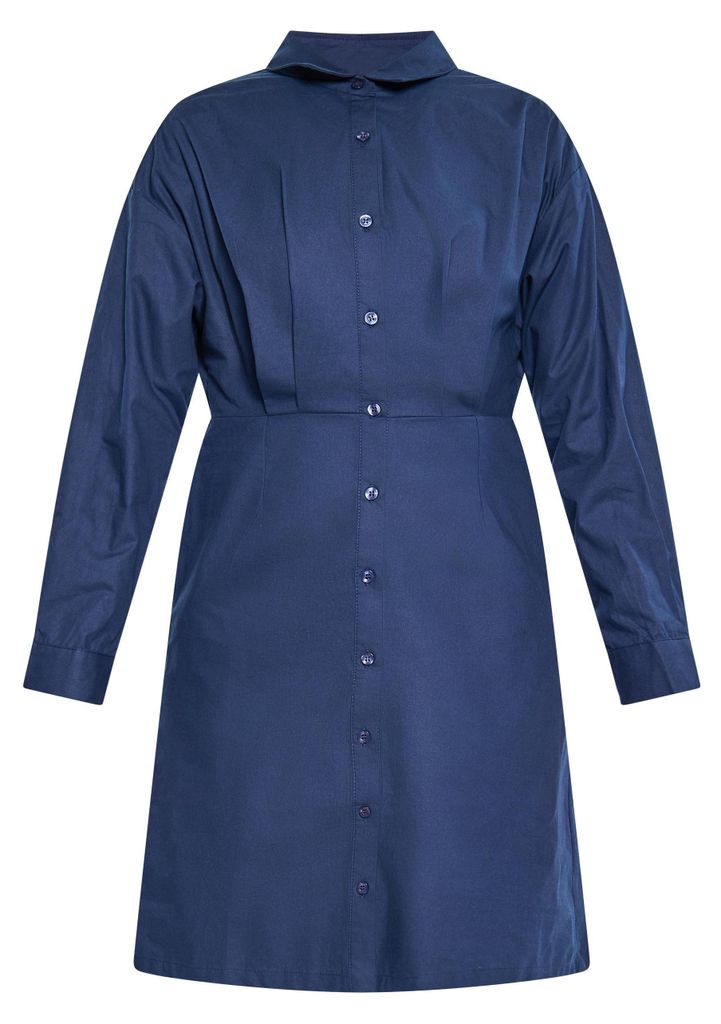 Blaues Kleid Größe S mit klassischem Kragen und langen Ärmeln