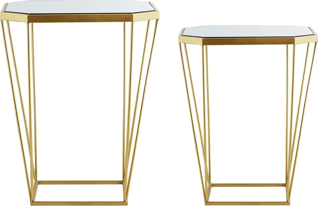 BELIANI Set de 2 Tables d'Appoint Miroirs Dorées Hexagonales Modernes