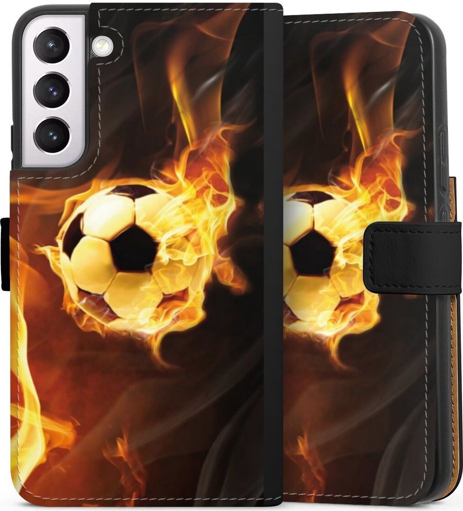 DeinDesign Klapphülle für Samsung Galaxy S22+ Handytasche Lederhülle Tasche Ball Feuer Fußball