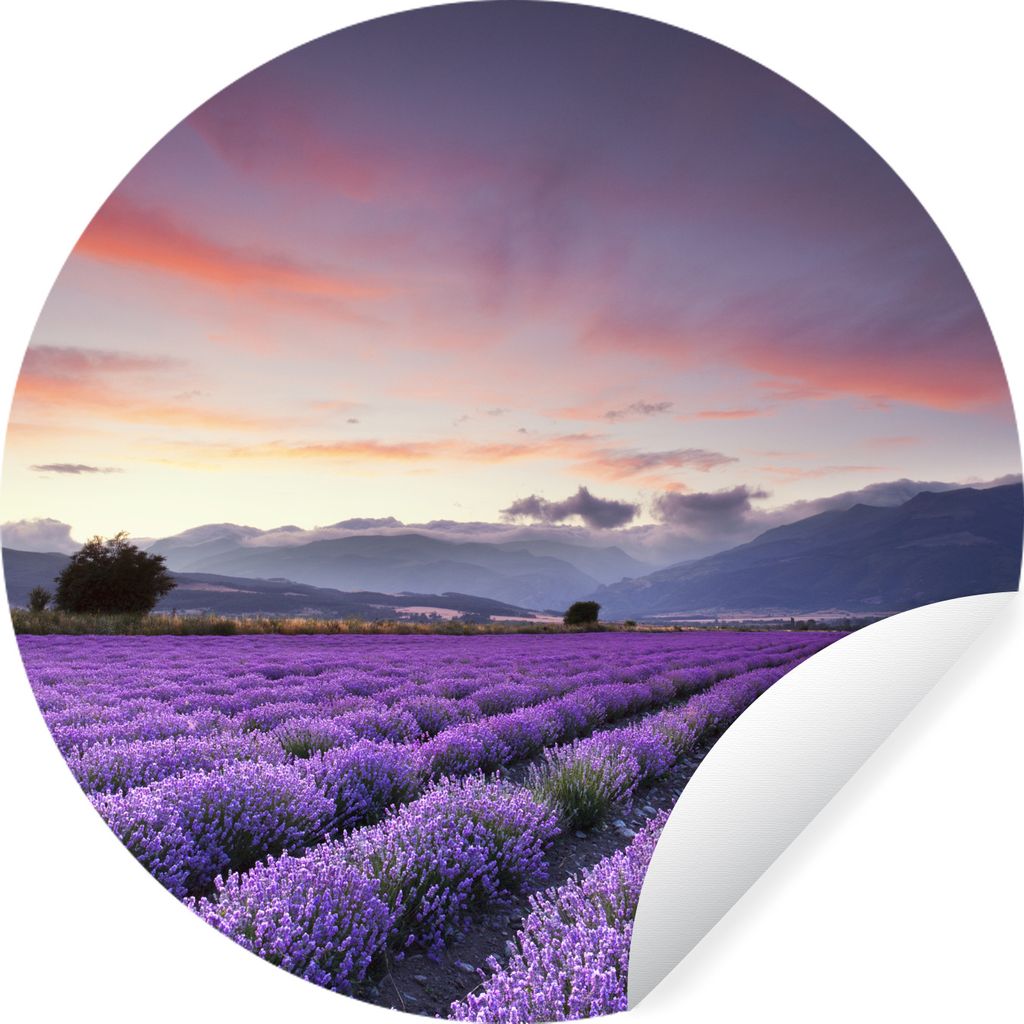 MuchoWow Runde Wandtattoo - Wandsticker Tapete Aufkleber Sonnenuntergang über Lavendel Ø 50 cm Selbstklebend und Repositionierbar - Wandaufkleb...