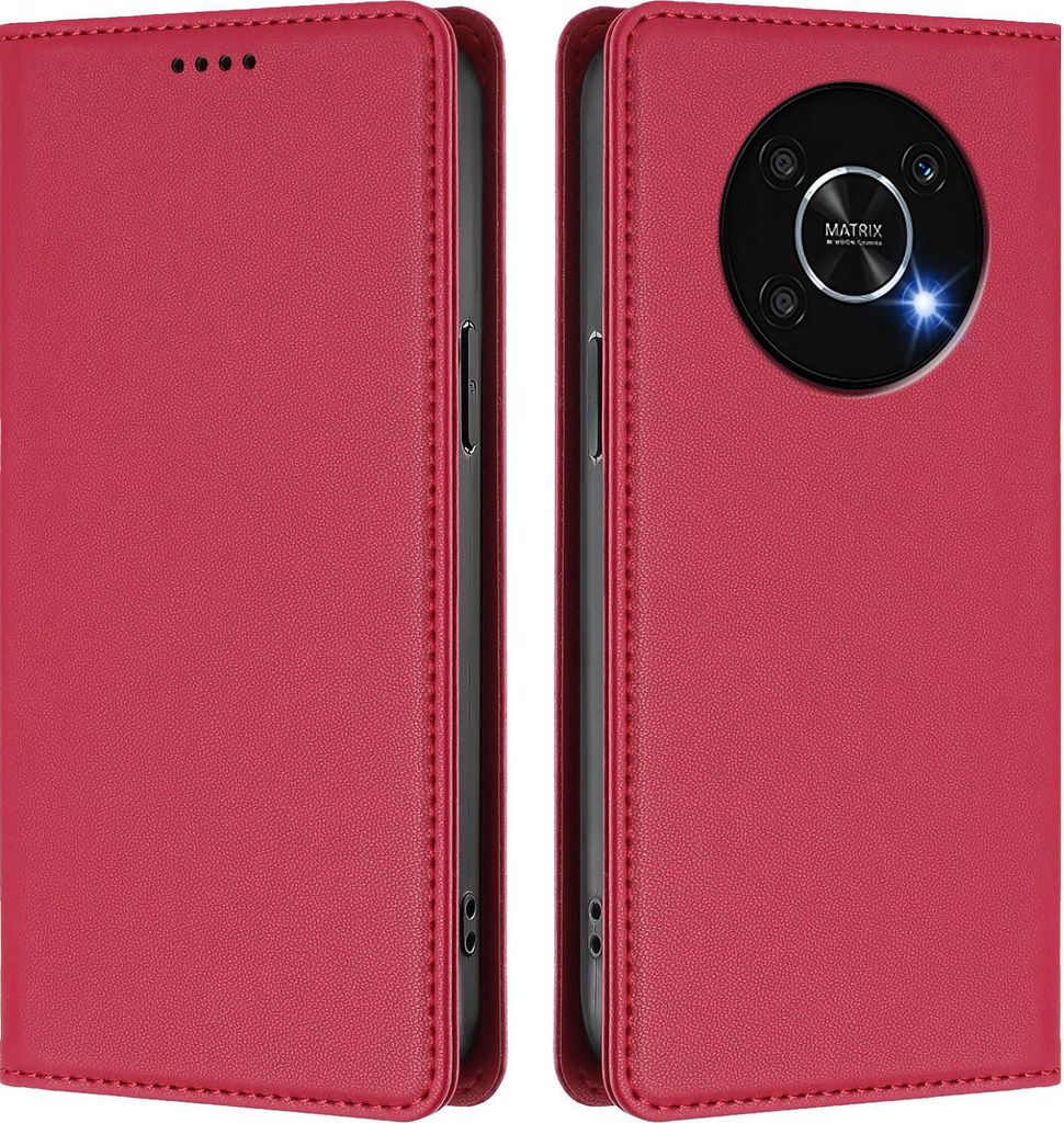 Handyhülle für Honor X9 4G/Honor X9 5G, Kunstleder Klapphülle Stoßfeste Magnetische Hülle mit Ständer Rot