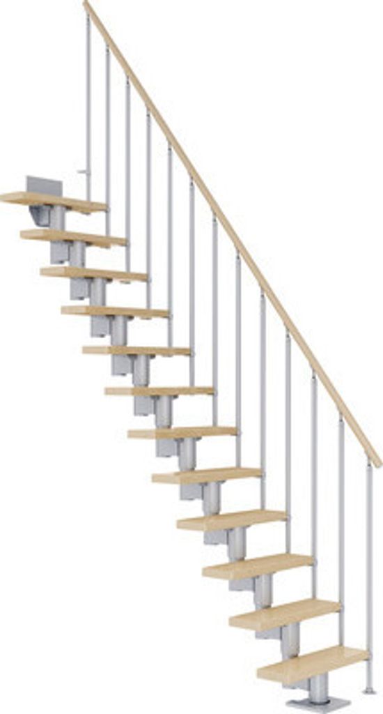 Pertura Mittelholmtreppe Spiros Ahorn Leimholz Perlgrau Gerade 75 cm 13 Stufen / 14 Steigungen Relinggeländer Grau (RAL