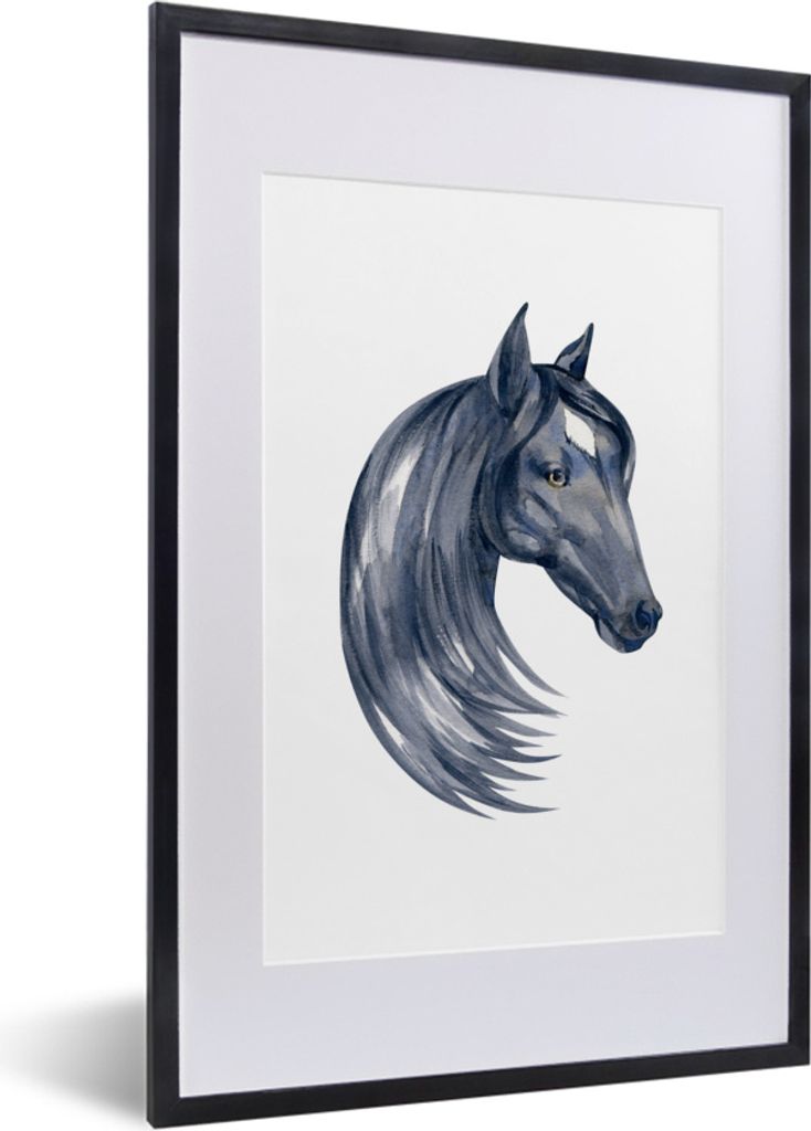 MuchoWow MuchoWow Gerahmtes Poster Pferd - Aquarell - Schwarz - Mädchen - Kinder - Mädchen 40x60 cm - Poster mit zchwarzem Bilderrahmen - Pos...