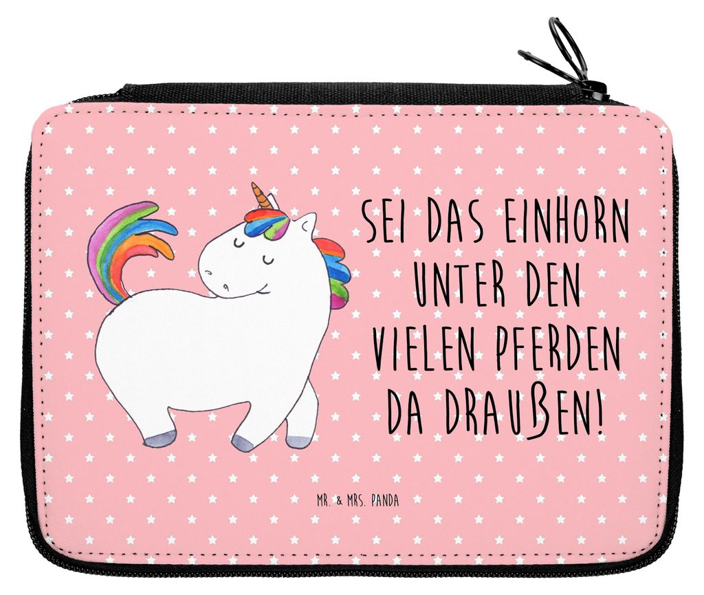 Mr. & Mrs. Panda Mäppchen Einhorn Stolzieren - Rot Pastell - Geschenk, Unicorn, Schlampermäppchen, Reiten, Federtasche, Stiftemappe, Freundin, Fe...