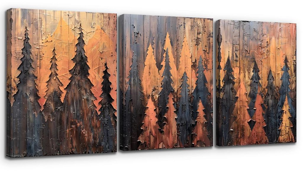 Bilderset 3-teilig 40x58 cm Wohnzimmer Dekoration Abstrakter Goldener Wald