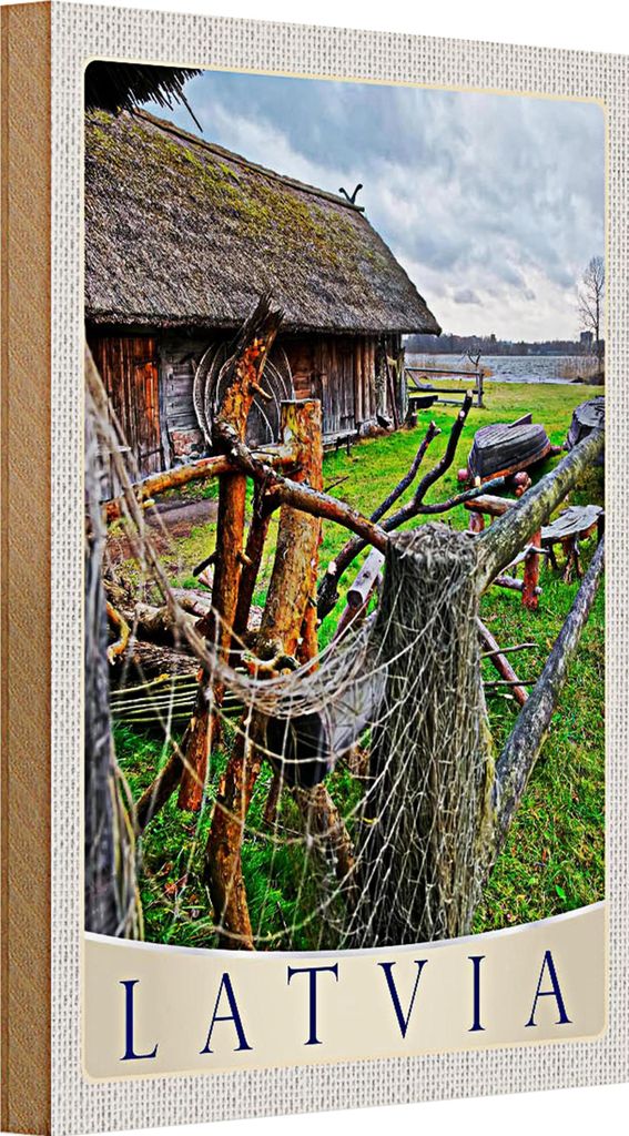 Holzschild Reise 20x30cm Lettland Natur Häuschen Urlaub Europa
