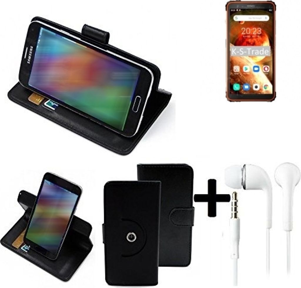 K-S-Trade Handy Hülle Schutz Hülle + Kopfhörer kompatibel mit Blackview BV6600 Handyhülle Flipcase Smartphone Cover Handy Schutz Tasche Walletcase