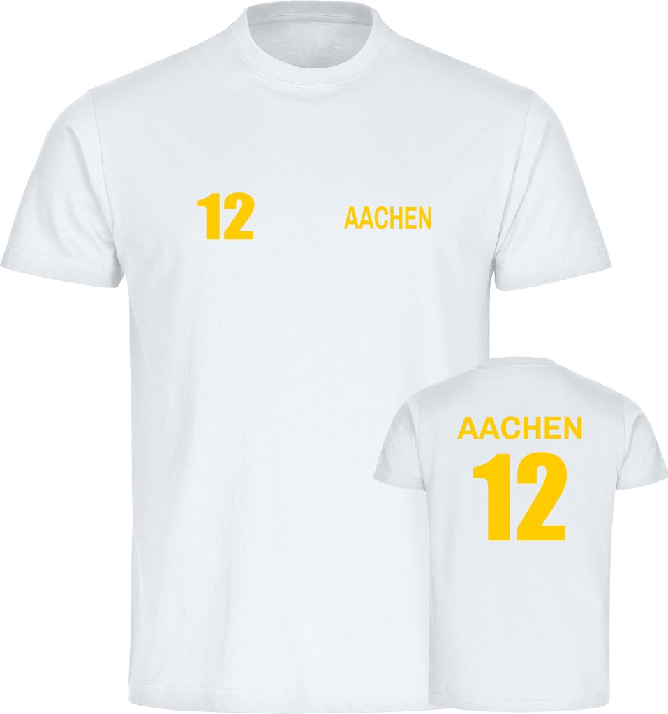 multifanshop Kinder T-Shirt - Aachen - Trikot Nummer 12, weiß, Größe 140