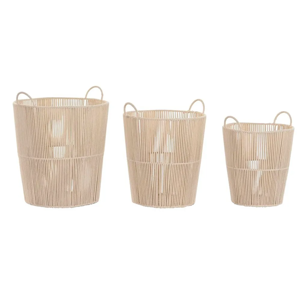 Paniers de rangement en métal beige set de 3 pièces DKD Home Decor