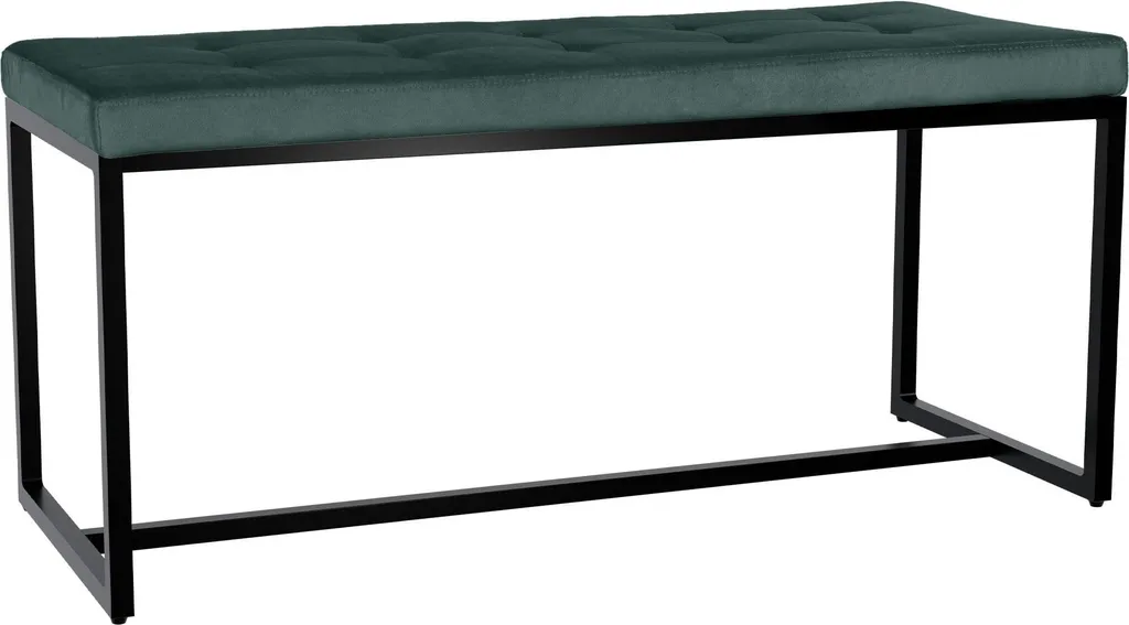 Banc de bout de lit crème Barci et piètement noir en métal de salon