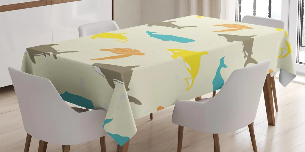 Tovaglia ABAKUHAUS 140x200 cm Squalo Balena e Tartarughe Marine Avorio