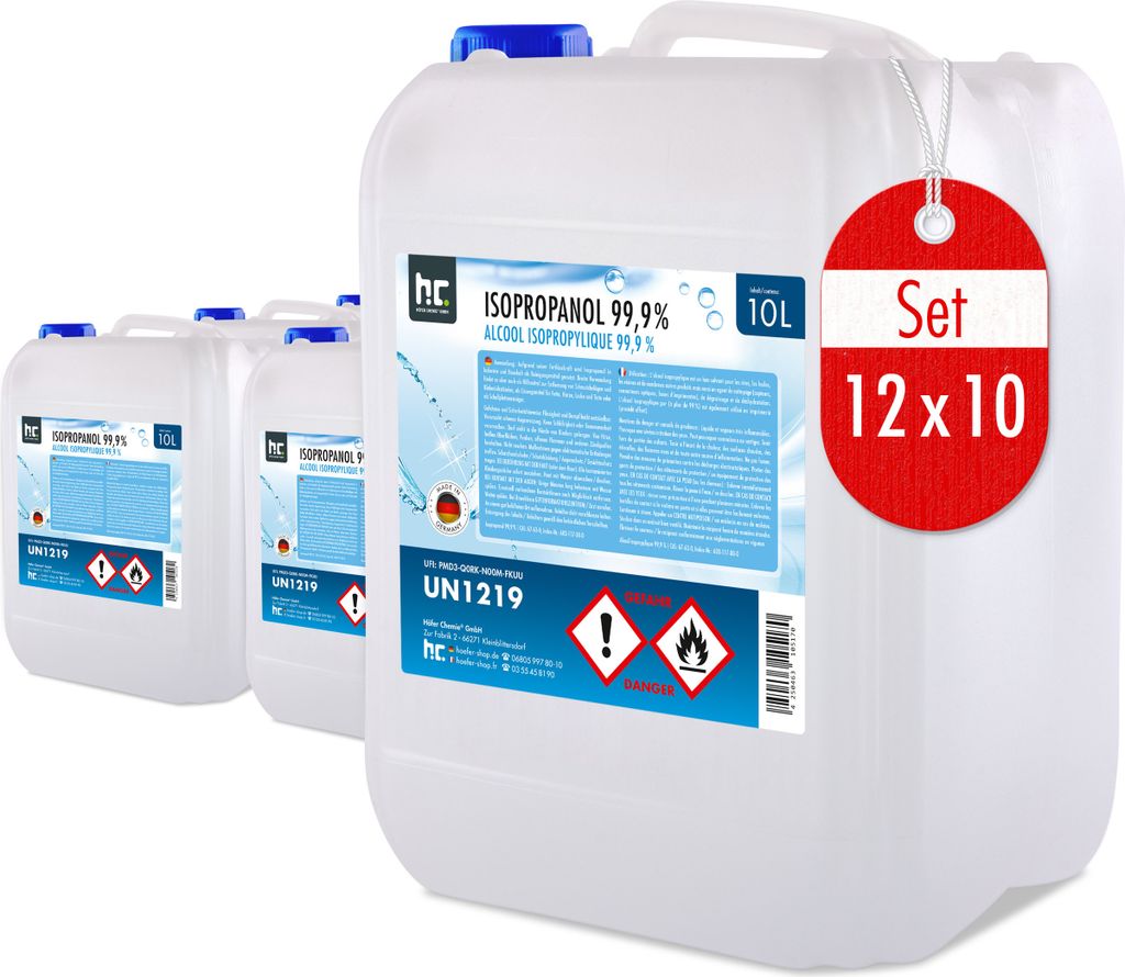 10 L Isopropanol 99,9% zur Flächenreinigung, als Lösungsmittel für Fette, Harze, Lacke, Tinte