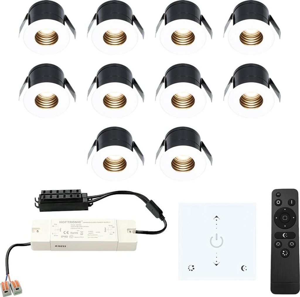 hoftronic LED Mini Einbaustrahler 3W 140lm 2700K IP44 Weiß 10er Set