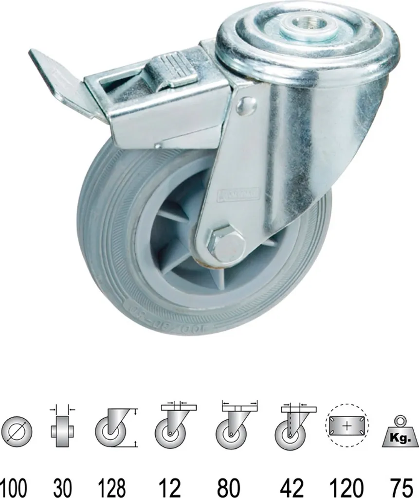 Scheda Tecnica Ruota 100mm con Freno | Gomma Grigia ISO Standard