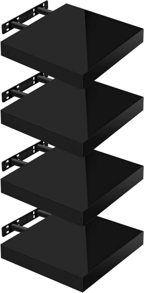 WOLTU 4er-Set Wandregal, Schweberegal, Holz Board, Schwarz, 25x22.9x3.8cm