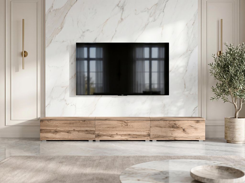 AX LIVING Barvo TV-meubel, 3x100 cm, bruin eikenhout, model Productafbeelding 