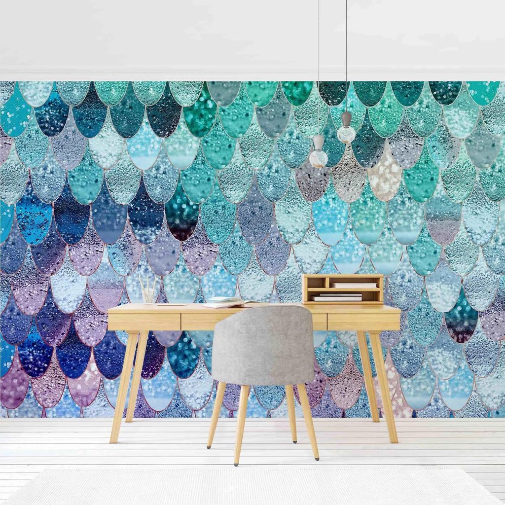 Mustertapete - Vliestapete - gemusterte Tapete UV-beständig Design blau Aquarell Illustration Wandtapete geruchsfrei