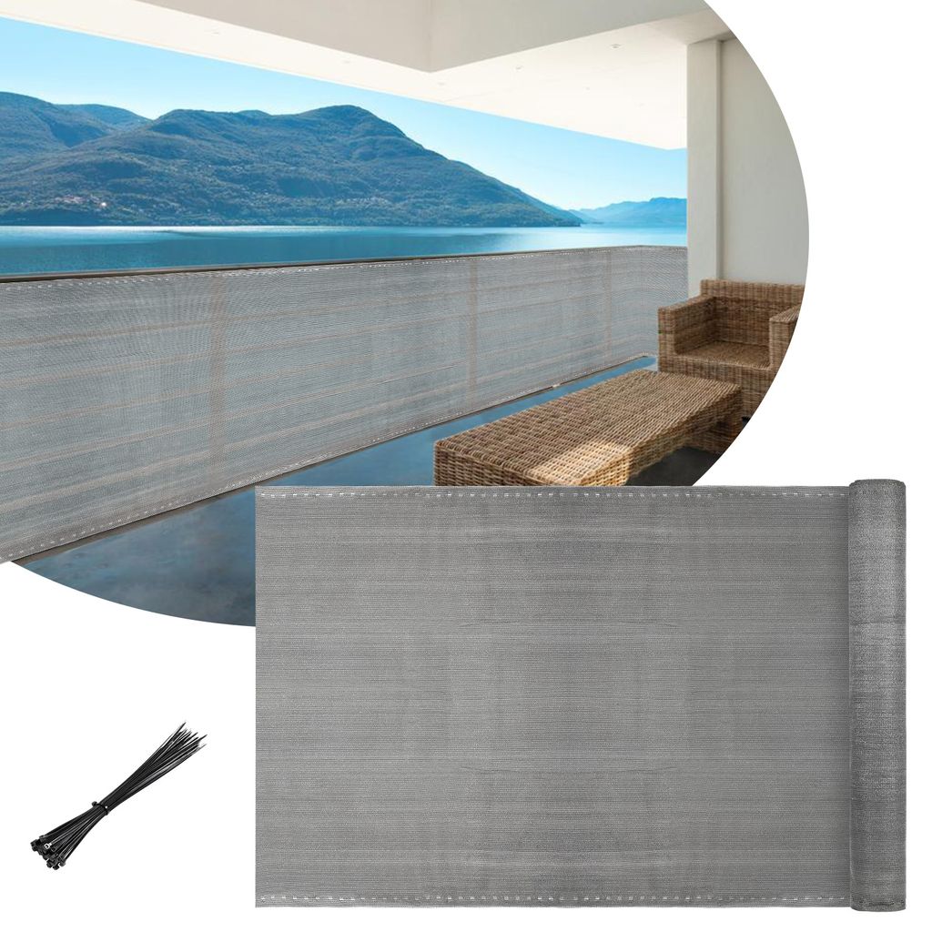 1*20m Zaunblende Schattiernetz Tennisblende HDPE 150g/m² Zaun Sichtschutz Windschutz Sonnenschutz Kabelbinder Balkon grau