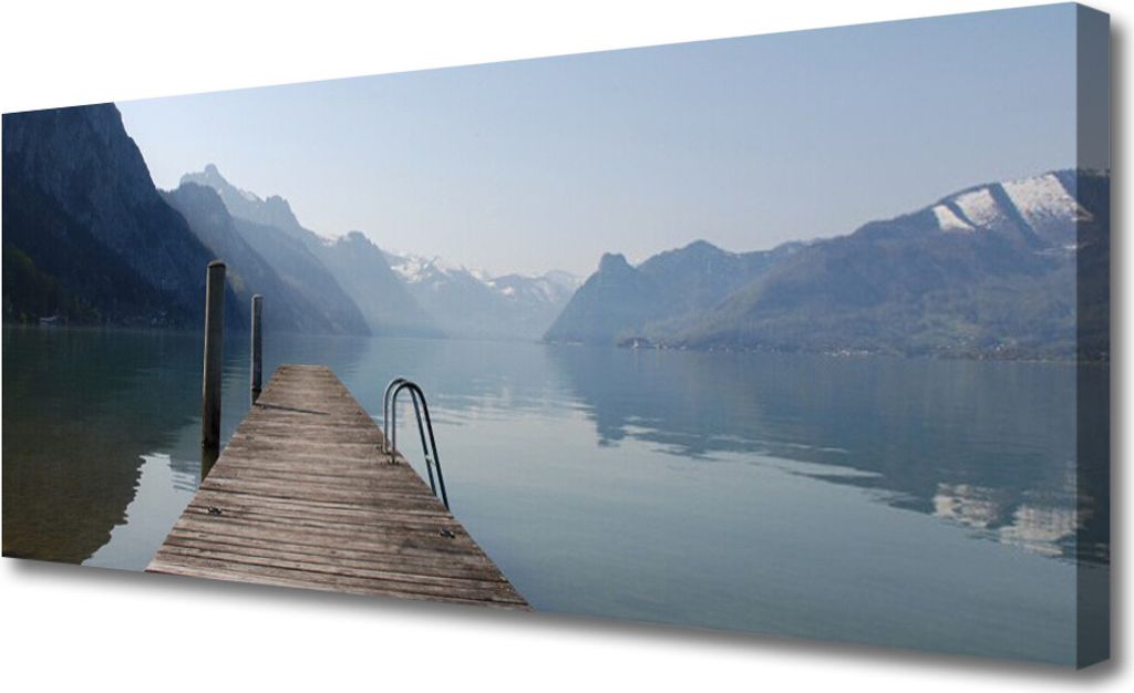 Tulup Leinwand-Bilder 125x50 Wandbild Canvas Kunstdruck Gebirge See Brücke Architektur